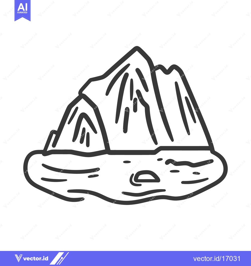 Premium Vector of An outlined illustration depicting a mountain iceberg floating on wate