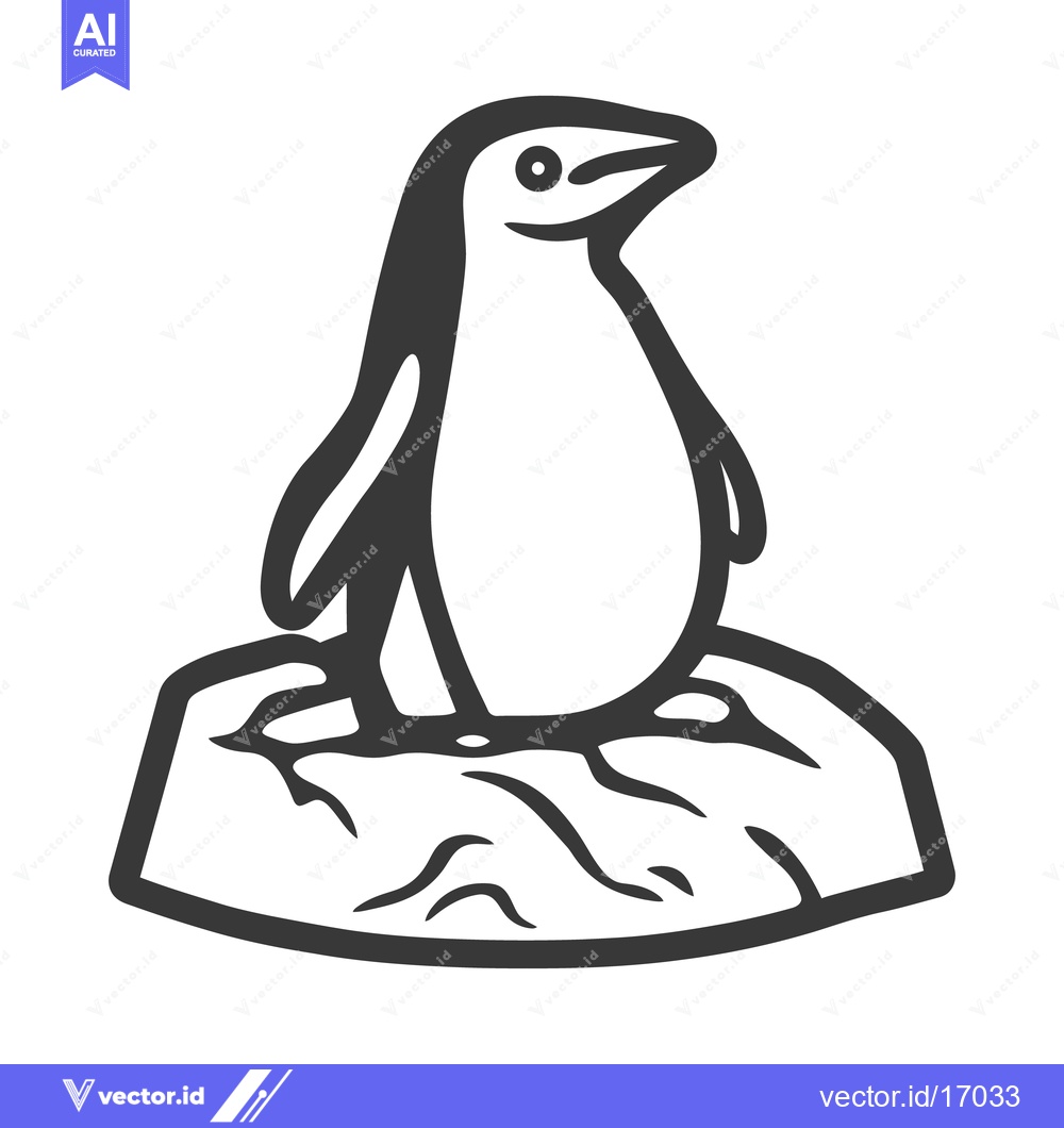 Premium Vector dari A stylized illustration features a penguin standing on a rocky surface
