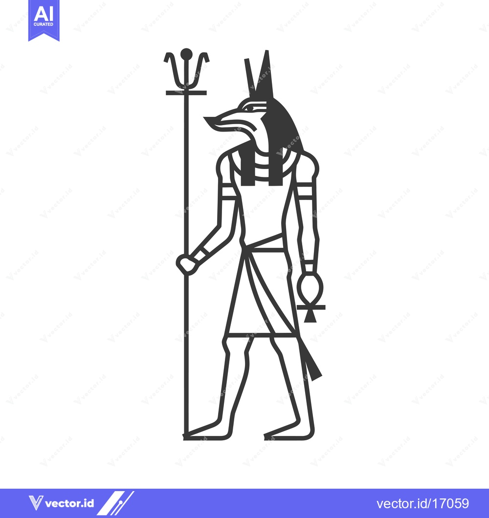 Premium Vector dari Anubis, Egyptian God of the Dead, with a Crook and Flail