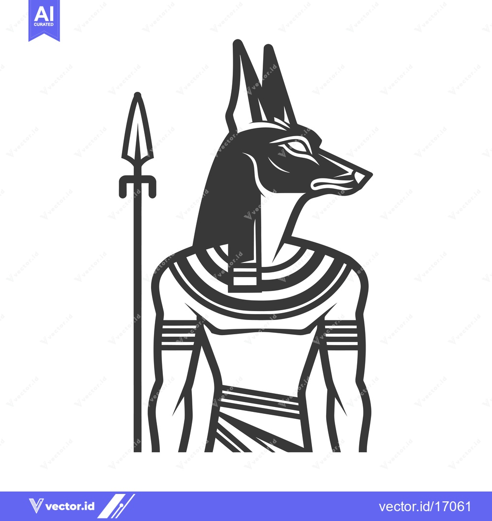 Premium Vector dari Anubis, Egyptian God of the Dead with a Spear