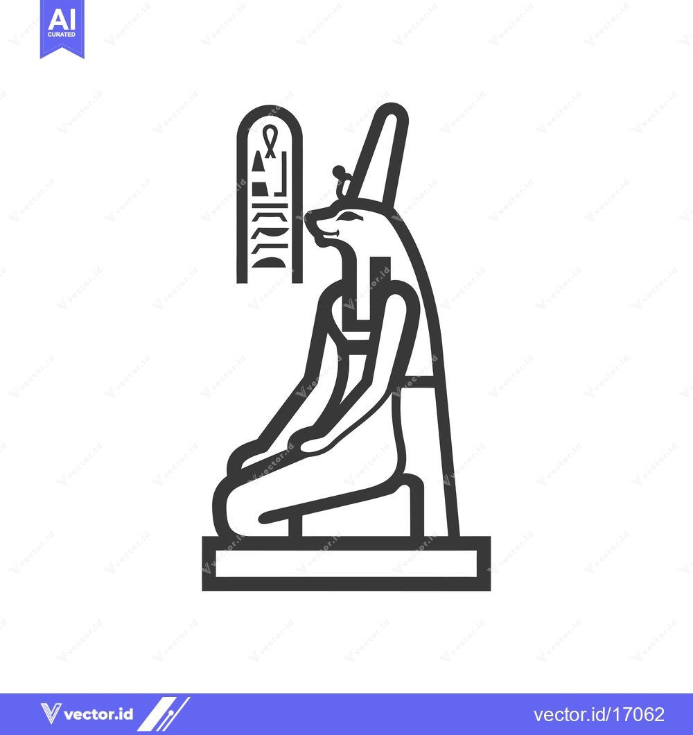 Premium Vector dari Anubis Egyptian God Sitting on a Base with Ankh Symbol