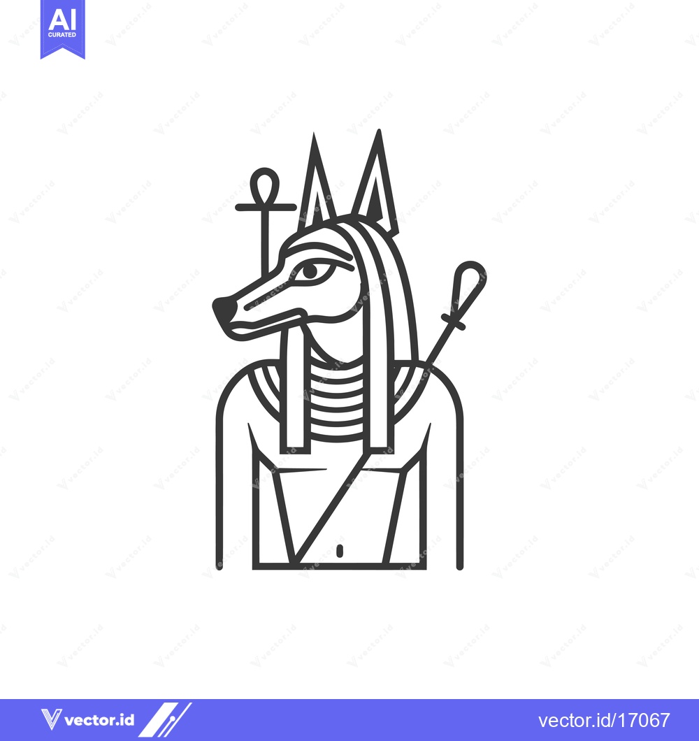 Premium Vector dari Anubis, the Egyptian God of the Dead, Depicted with a Crook and Flail