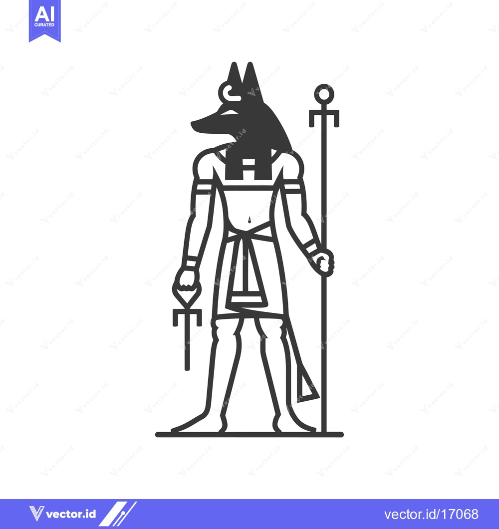 Premium Vector dari Anubis, the Egyptian God of the Dead, Holding a Crook and Flail