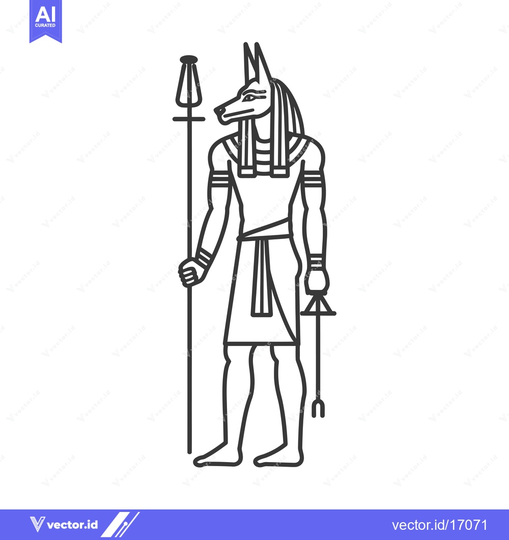 Premium Vector dari Anubis, the Egyptian God of the Dead, with a Staff and Ankh