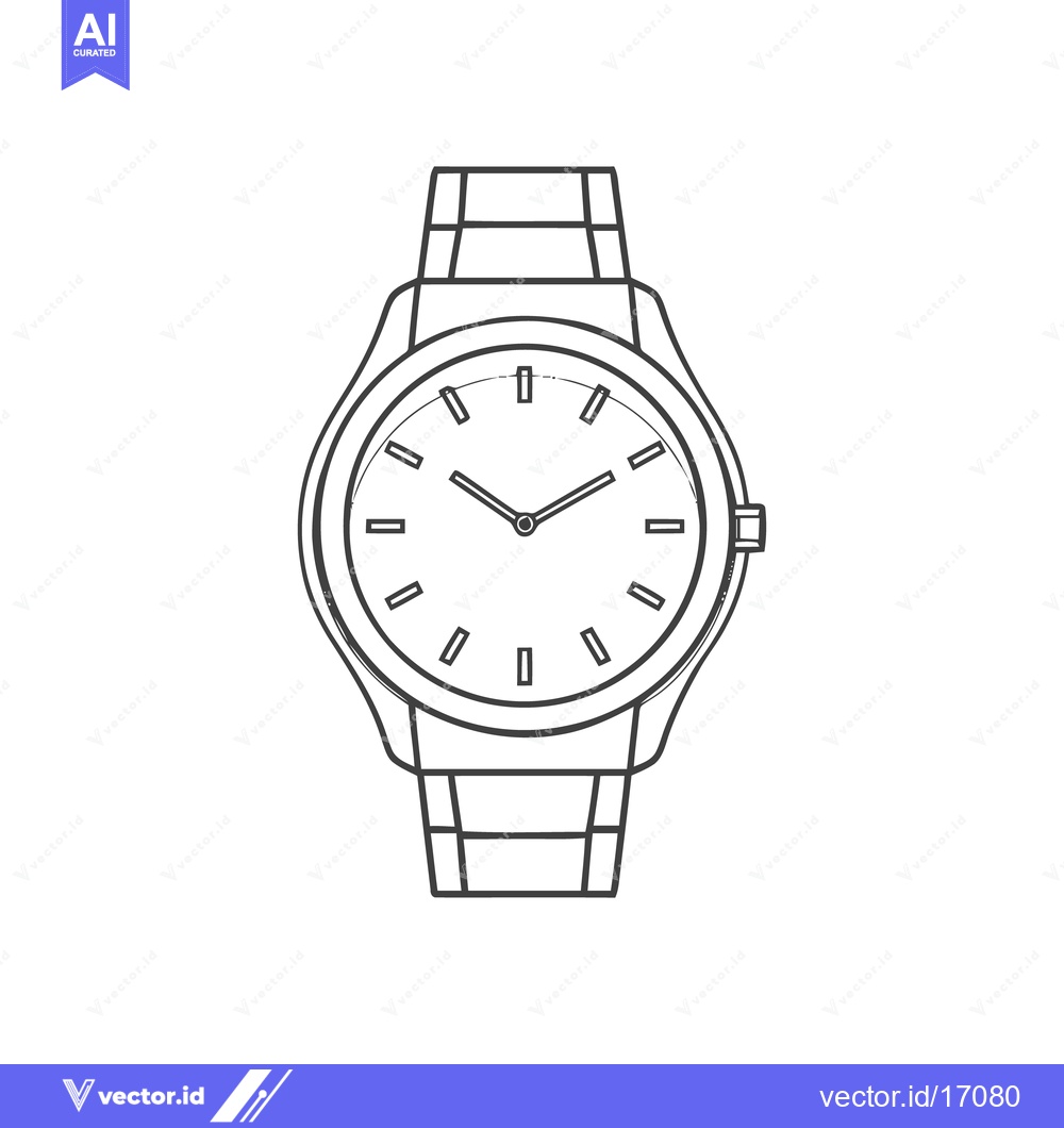 Premium Vector dari Minimalist Watch Line Art: Classic Timepiece Design on White Backgroun