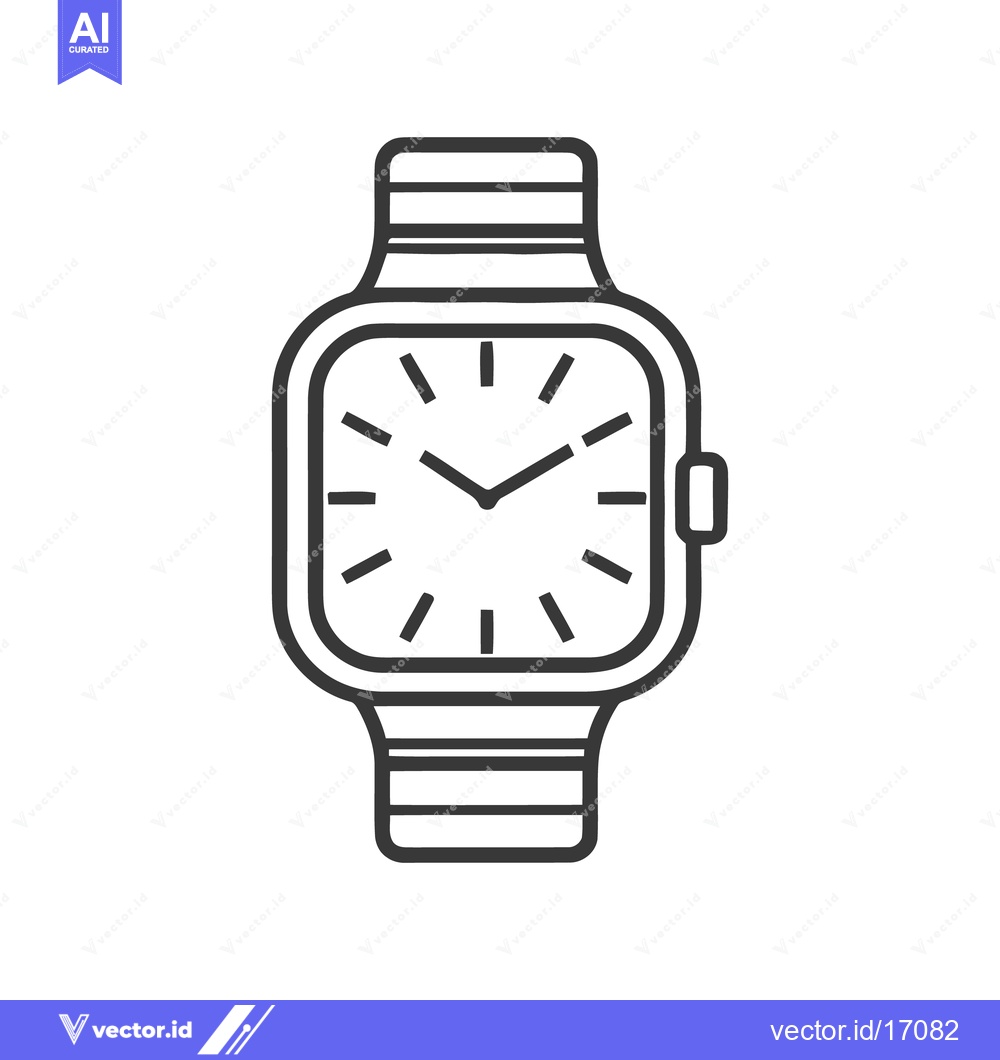 Premium Vector of Minimalist Square Watch Icon with Metal Band, Timepiece Design