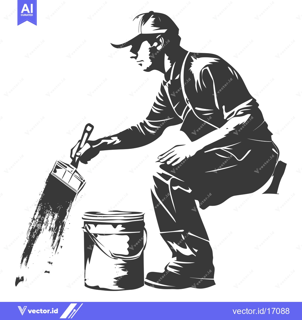 Premium Vector dari A Painter Dipping a Brush into a Bucket of Paint