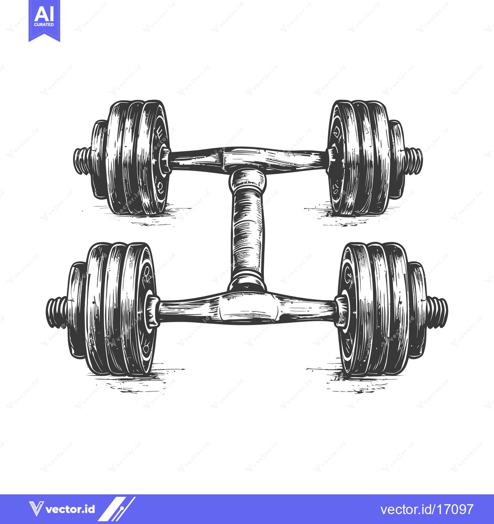 Premium Vector dari A pair of dumbbells with textured plates and a T-shaped bar