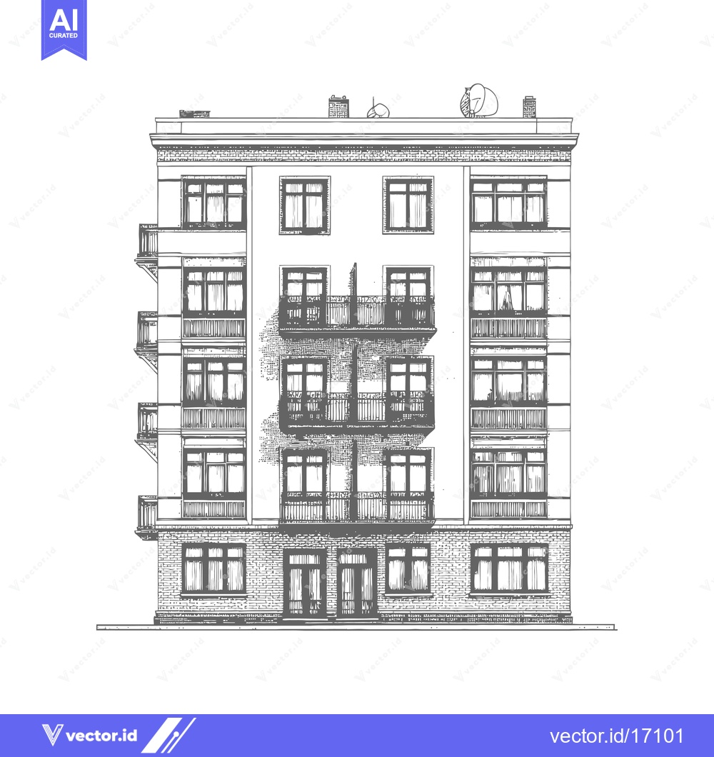 Premium Vector dari Apartment Building Facade Architectural Sketch