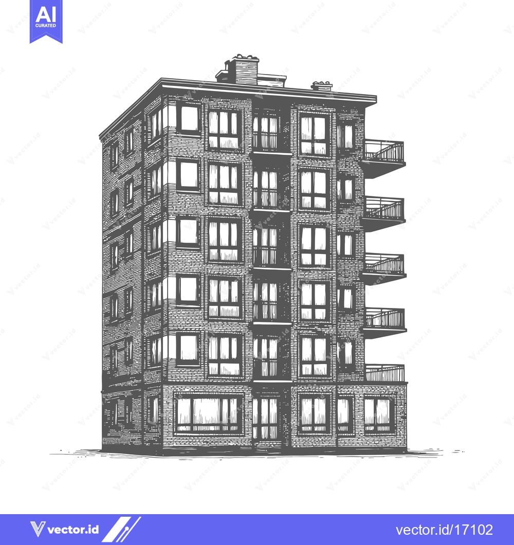 Premium Vector of A Multi Story Brick Apartment Building Illustration
