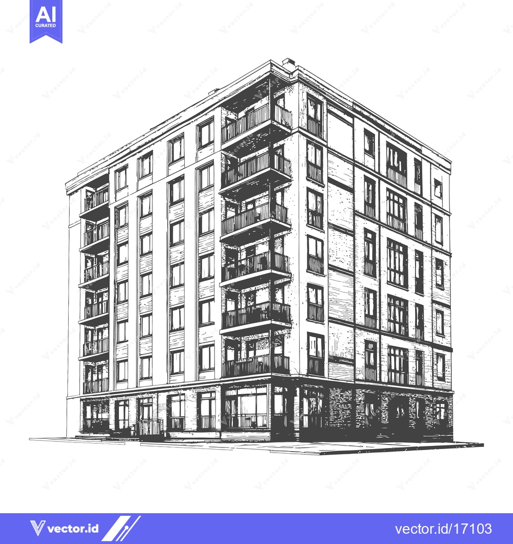 Premium Vector dari Modern Apartment Building Architectural Sketch Design