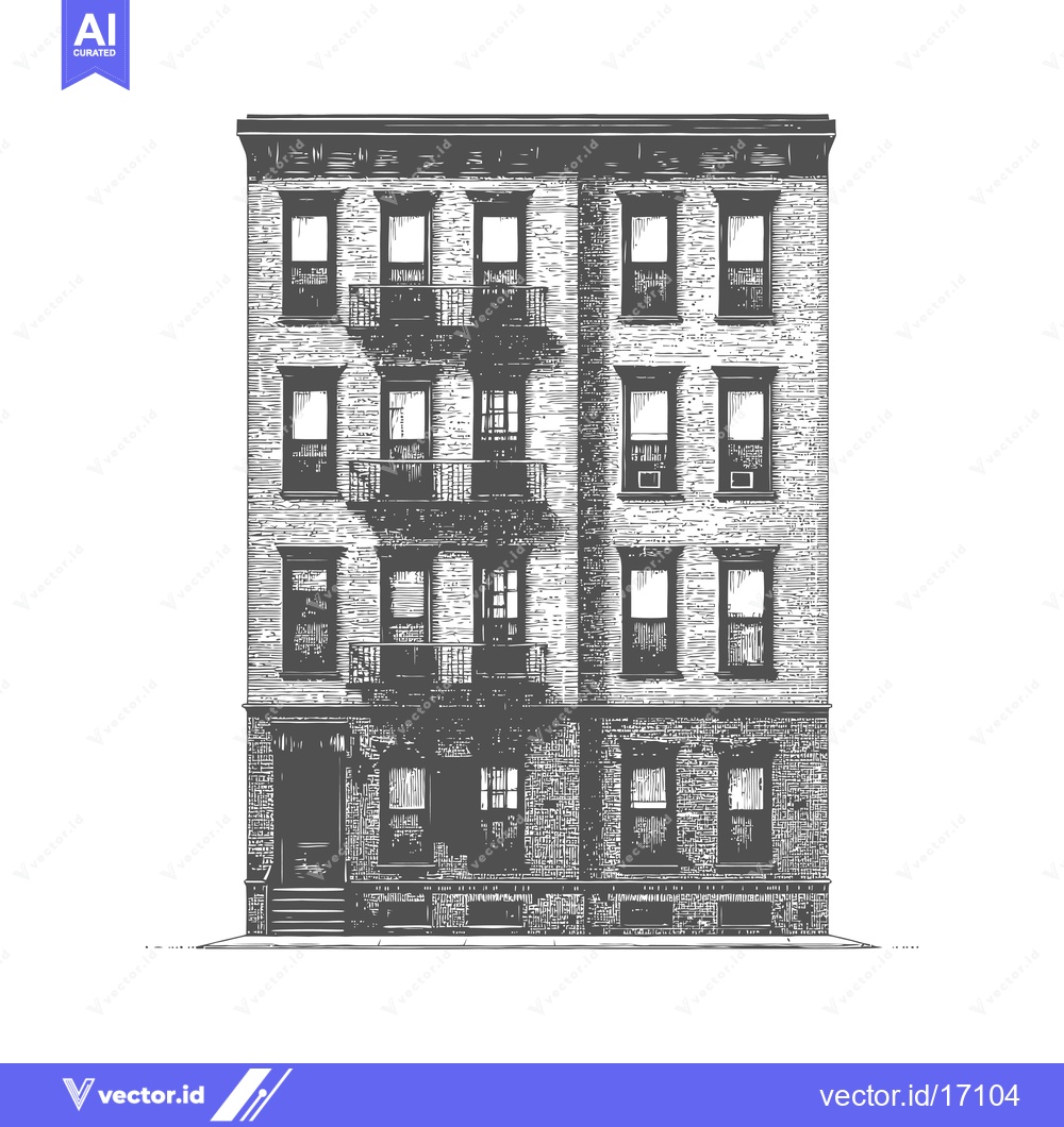 Premium Vector dari A Detailed Illustration Of A Brick Apartment Building