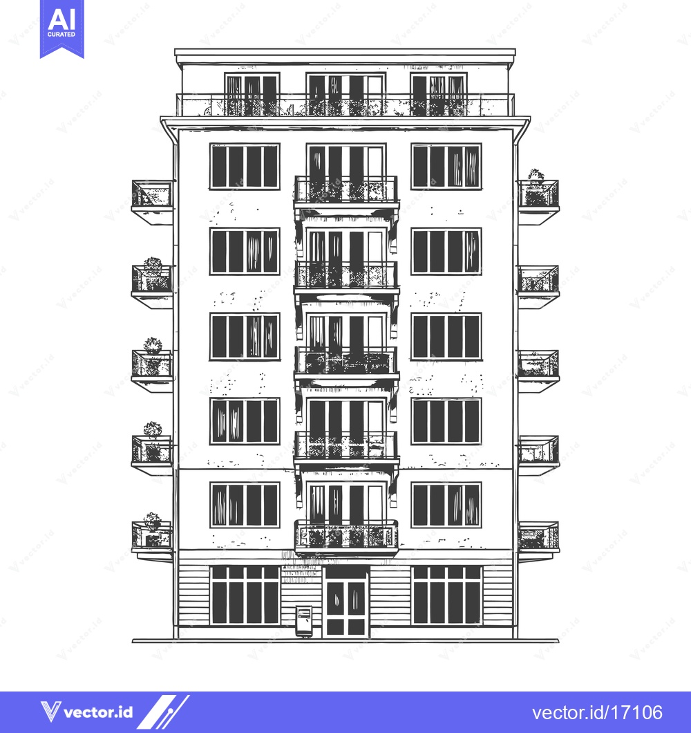 Premium Vector of Apartment Building Sketch With Balconies And Windows