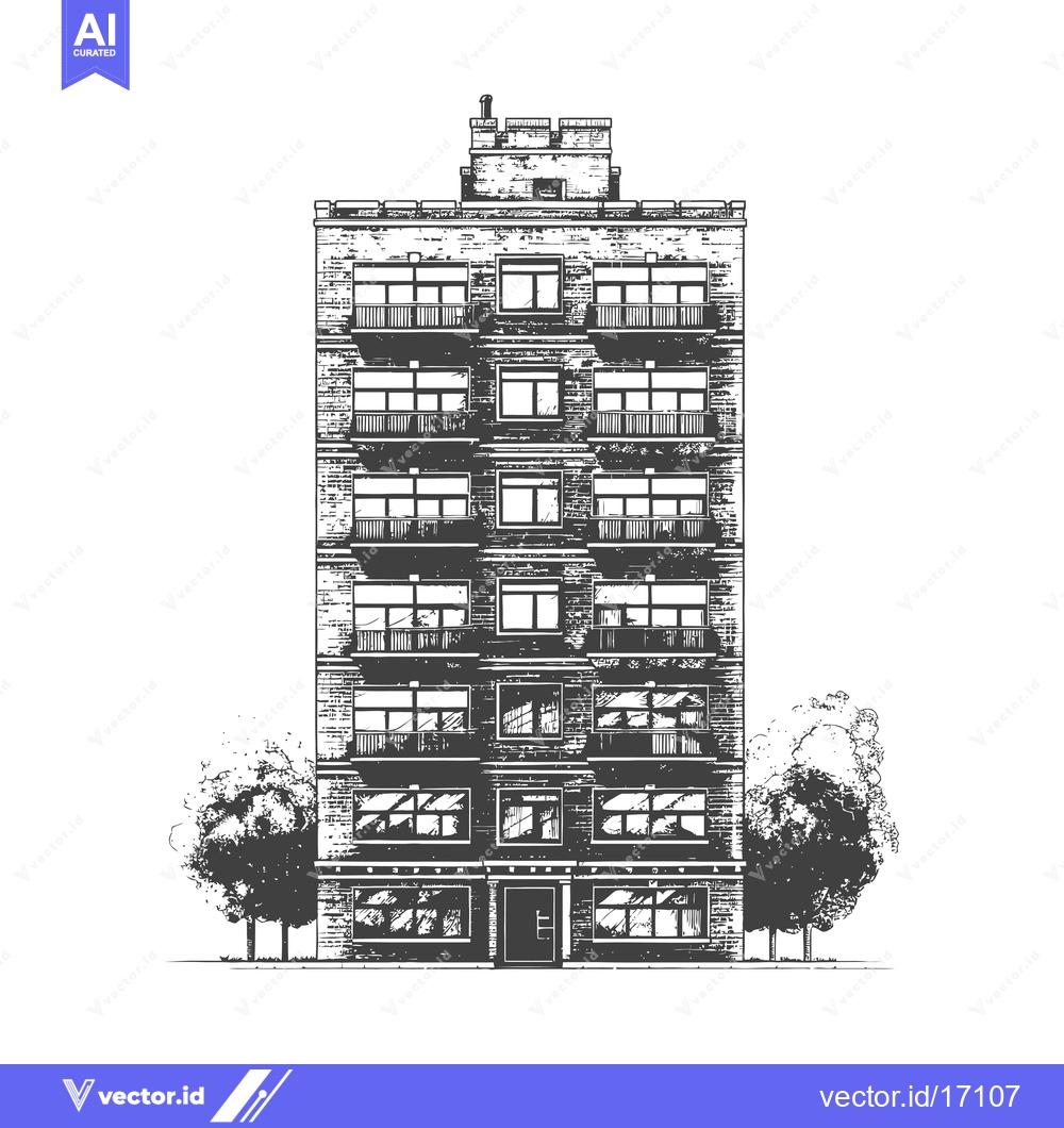 Premium Vector of A Multi Story Brick Apartment Building With Trees