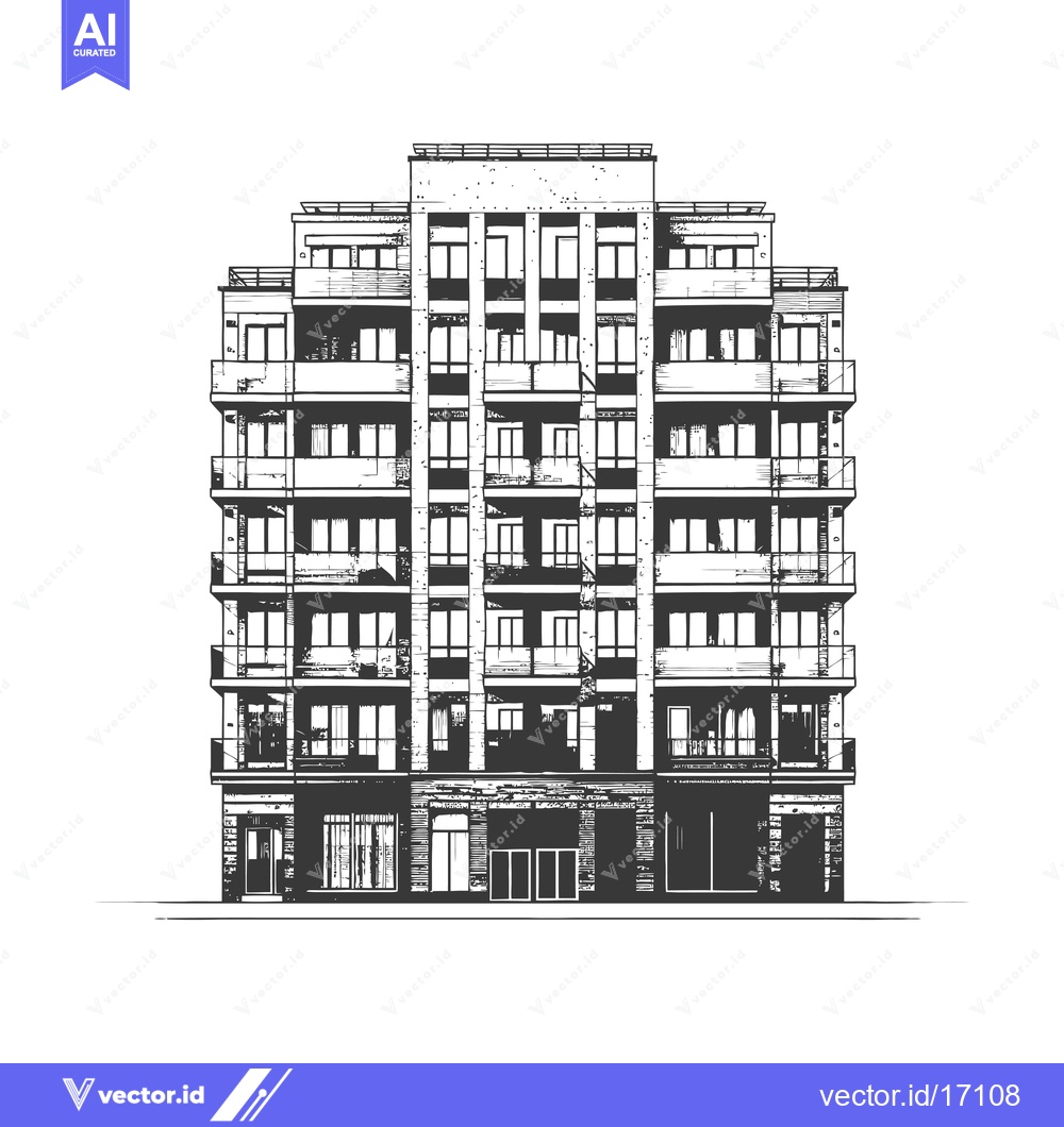 Premium Vector of Modern Apartment Building Architectural Sketch Design