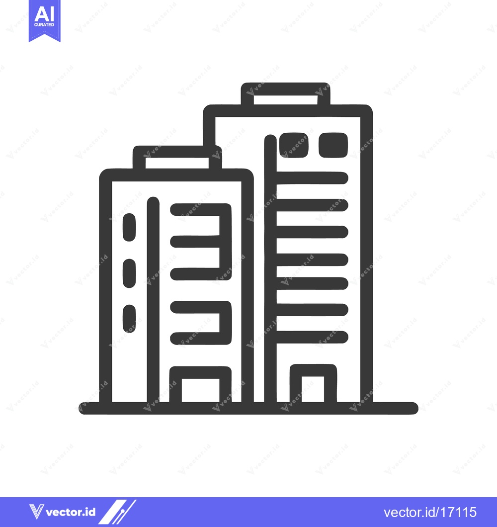 Premium Vector dari Minimalist Icon of Two Modern Buildings, Black Outline on White Backgr