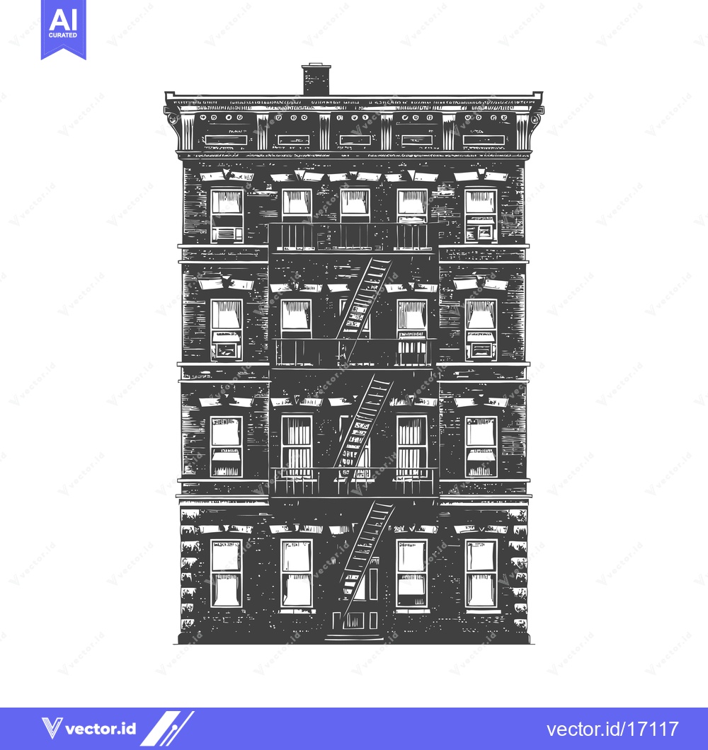 Premium Vector dari A Multi Story Brick Building With Fire Escapes