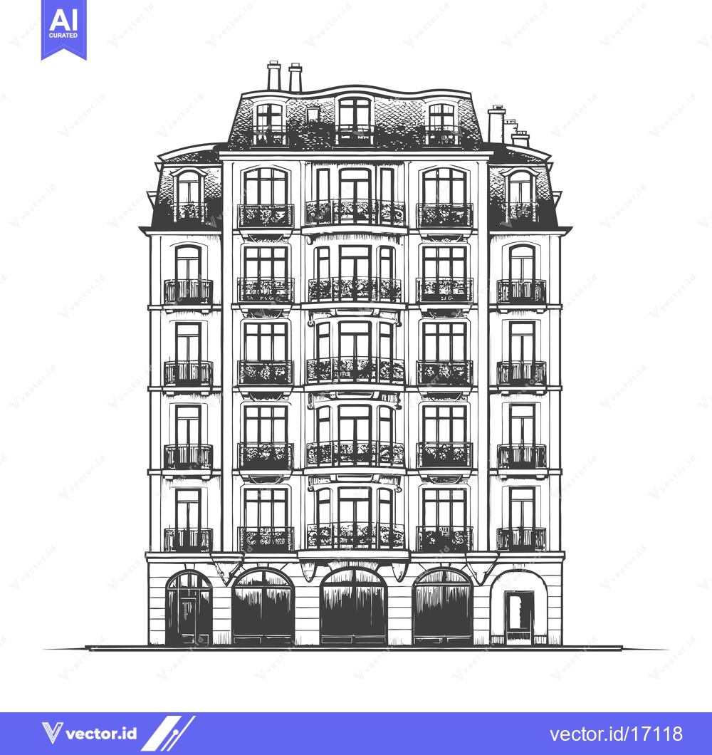 Premium Vector dari Elegant European Apartment Building Architectural Drawing