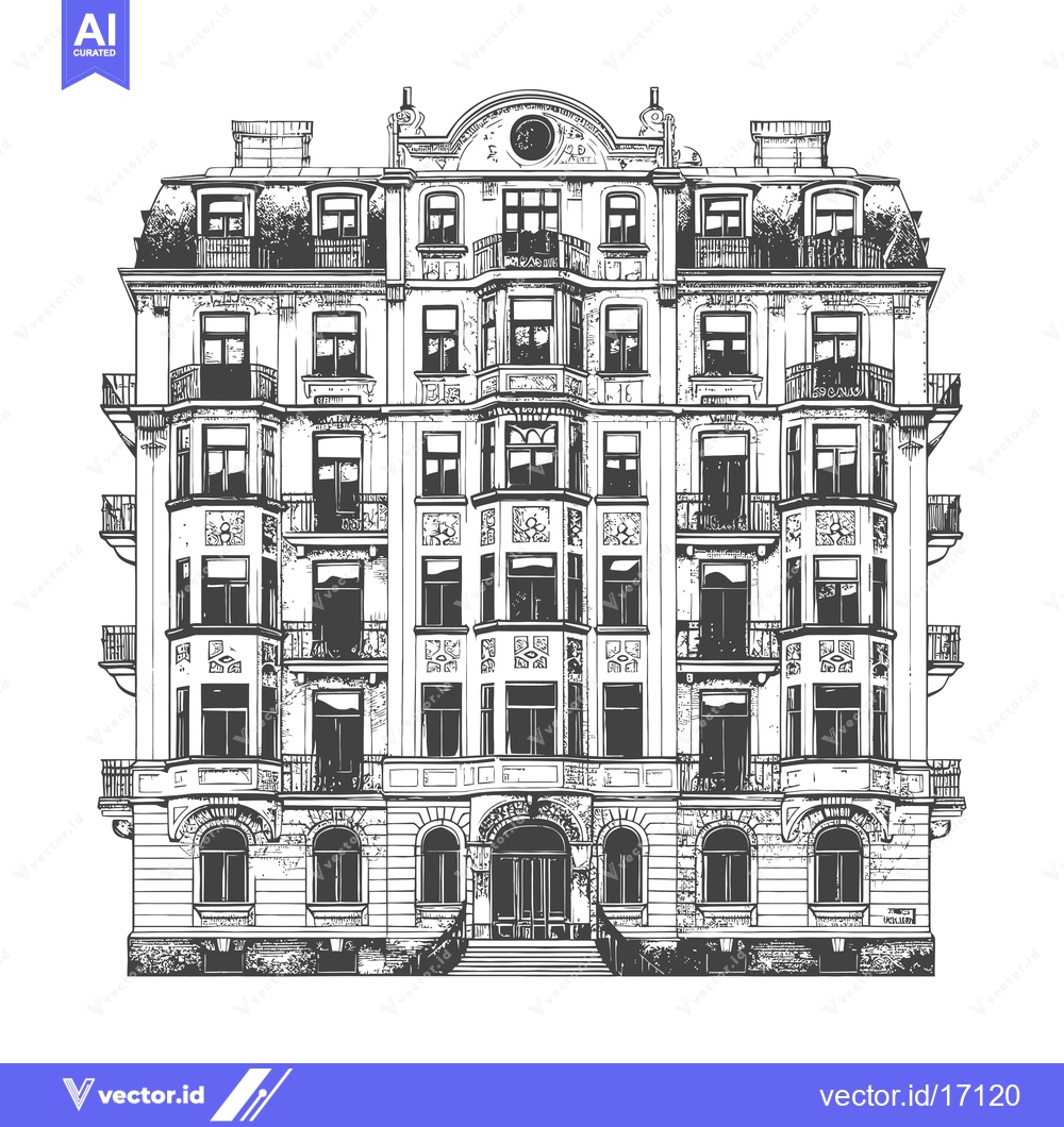 Premium Vector dari A black and white drawing of an ornate building