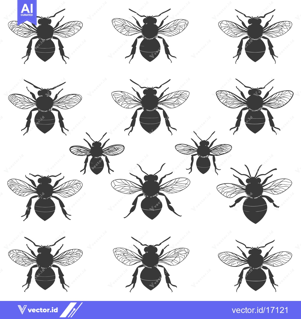 Premium Vector dari A Pattern of Black Silhouettes of Bees with Detailed Wings