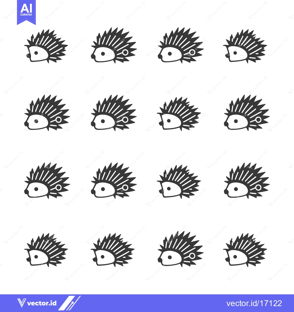 Premium Vector of A Pattern of Sixteen Simple Black and White Hedgehog Silhouettes