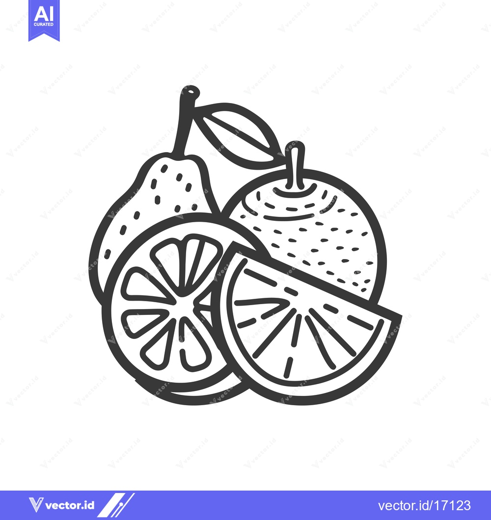 Premium Vector dari A pear, an orange, and a slice of orange