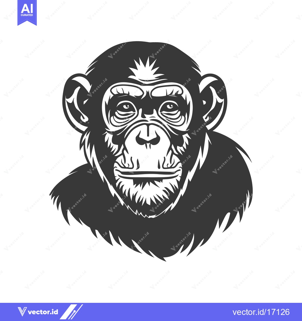 Premium Vector dari A detailed monochrome illustration of a chimpanzee head facing forward