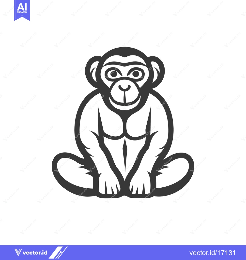 Premium Vector of A stylized black and white sitting monkey illustration with detailed f