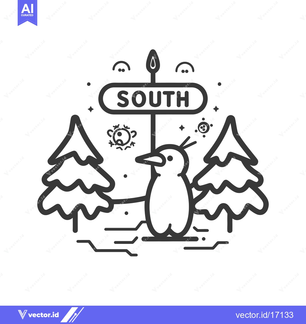 Premium Vector of A penguin standing on a snowy ground with a "south" sign
