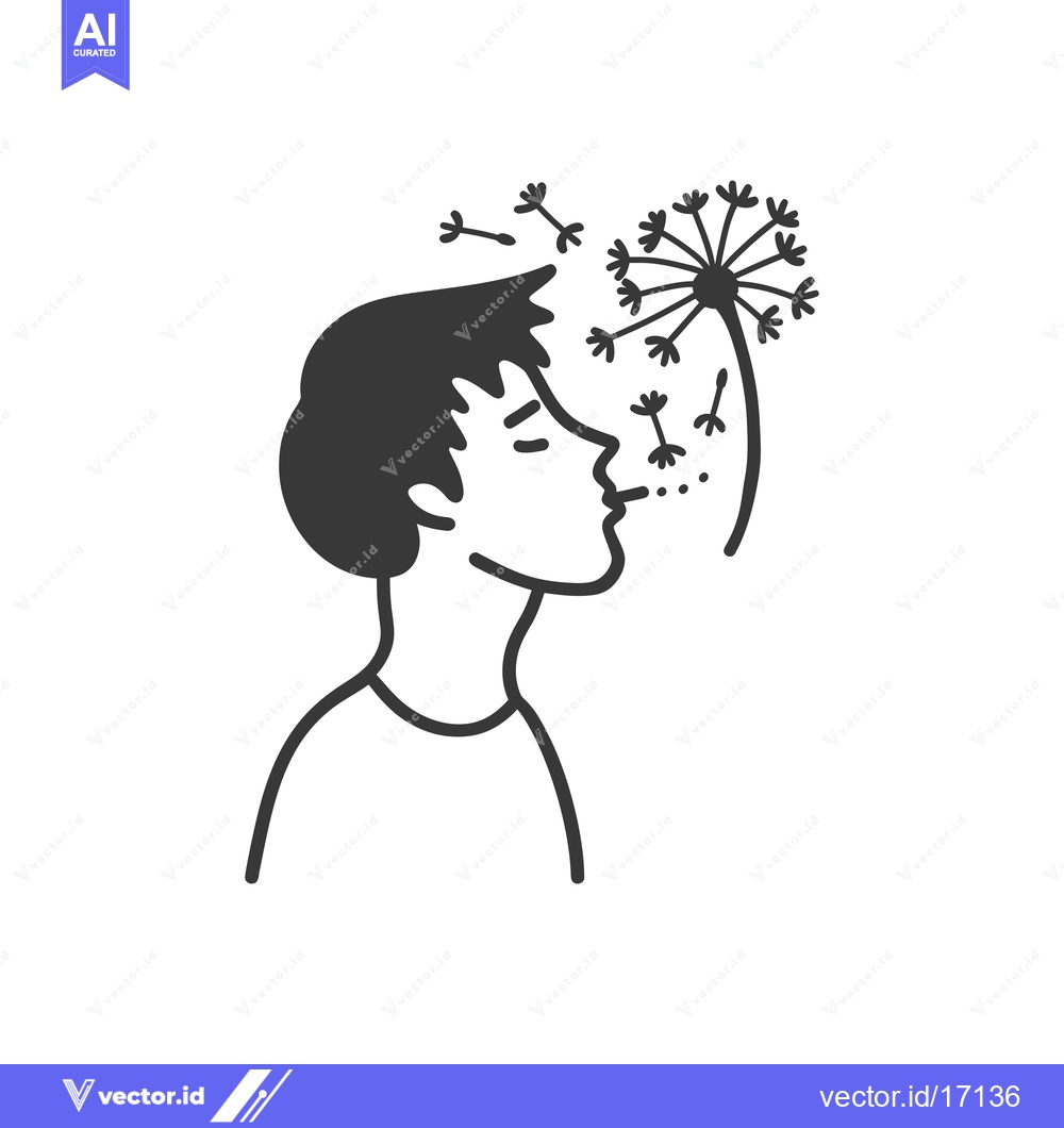 Premium Vector of A Person Blowing on a Dandelion, Seeds Floating Away