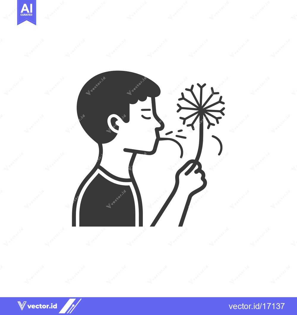 Premium Vector dari A person blowing on a dandelion with closed eyes