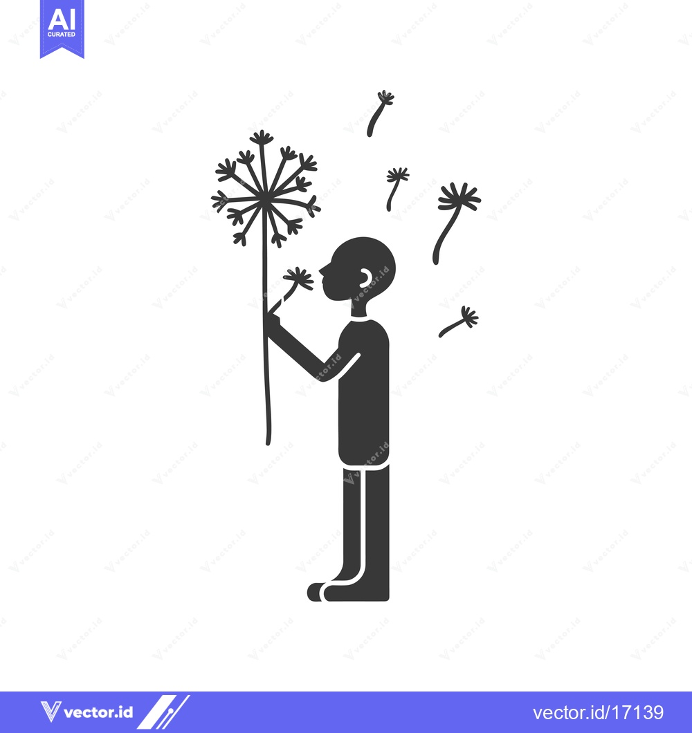 Premium Vector of A person blowing on a dandelion with seeds scattering
