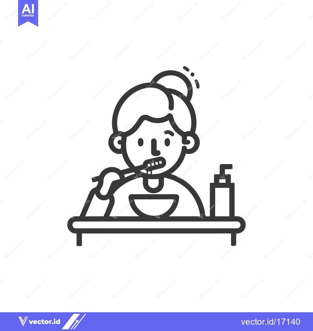 Premium Vector of A Person Brushing Their Teeth at a Sink