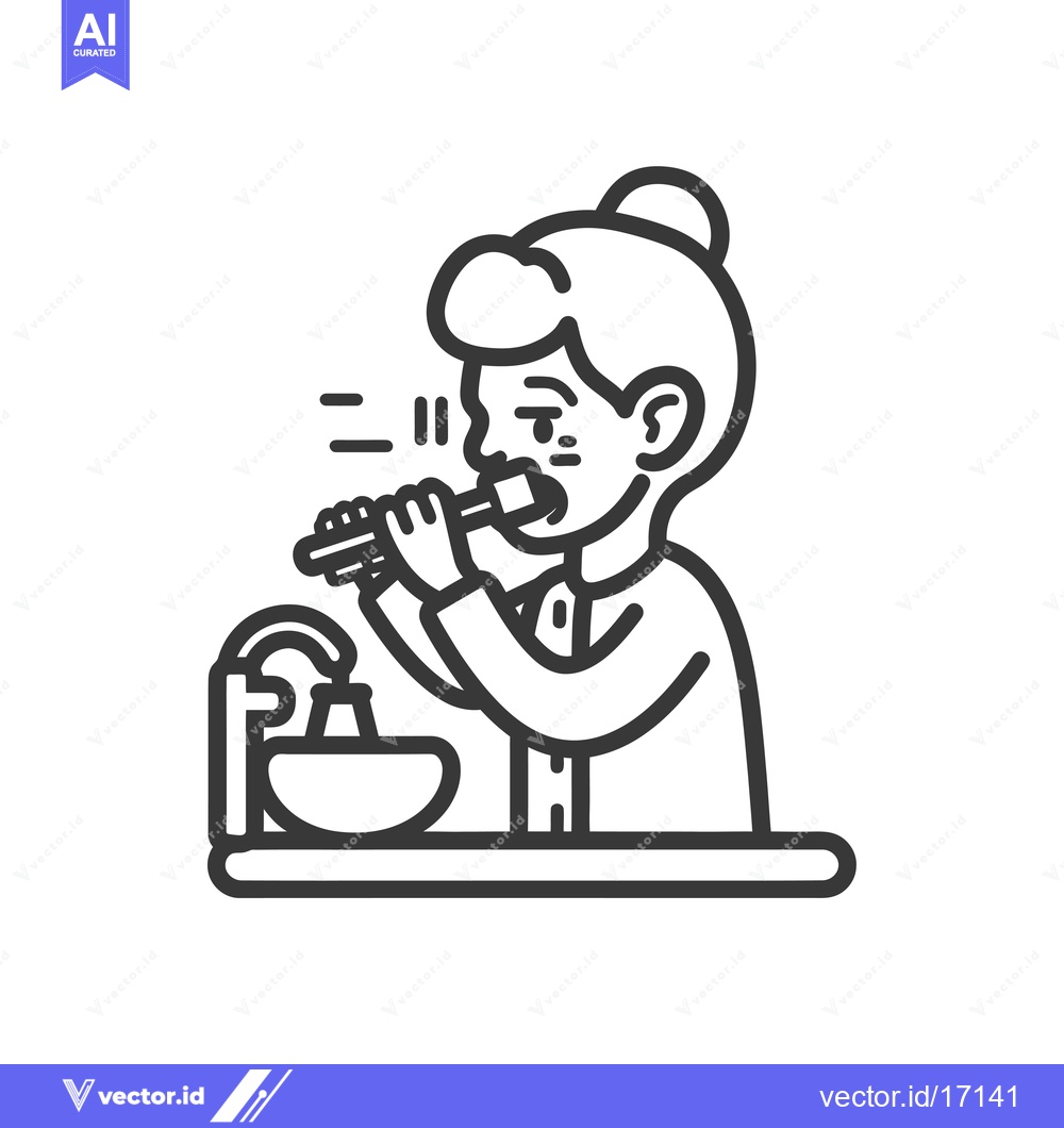 Premium Vector dari A Person Brushing Their Teeth At A Sink