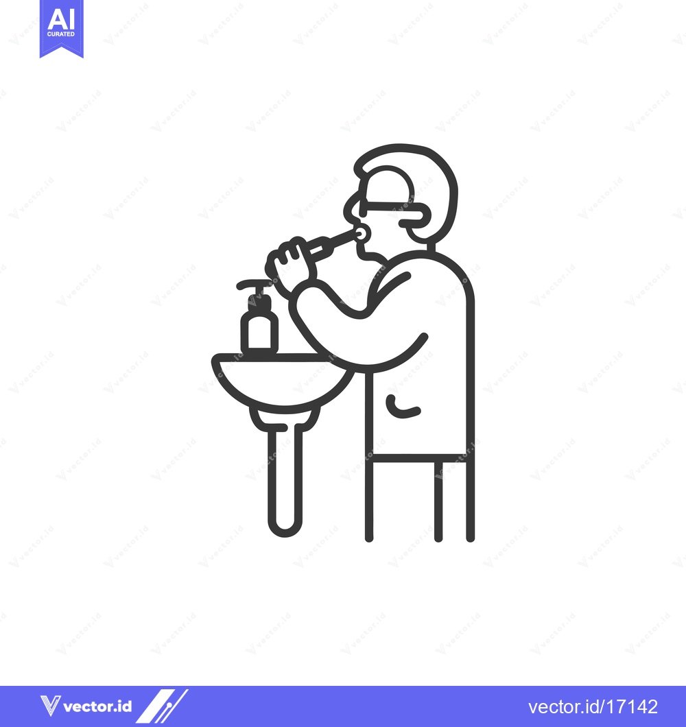 Premium Vector dari A Person Brushing Their Teeth at the Sink with a Toothbrush and Toothp