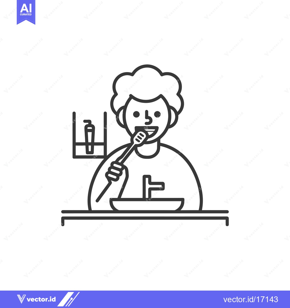 Premium Vector of A Person Brushing Their Teeth in the Bathroom