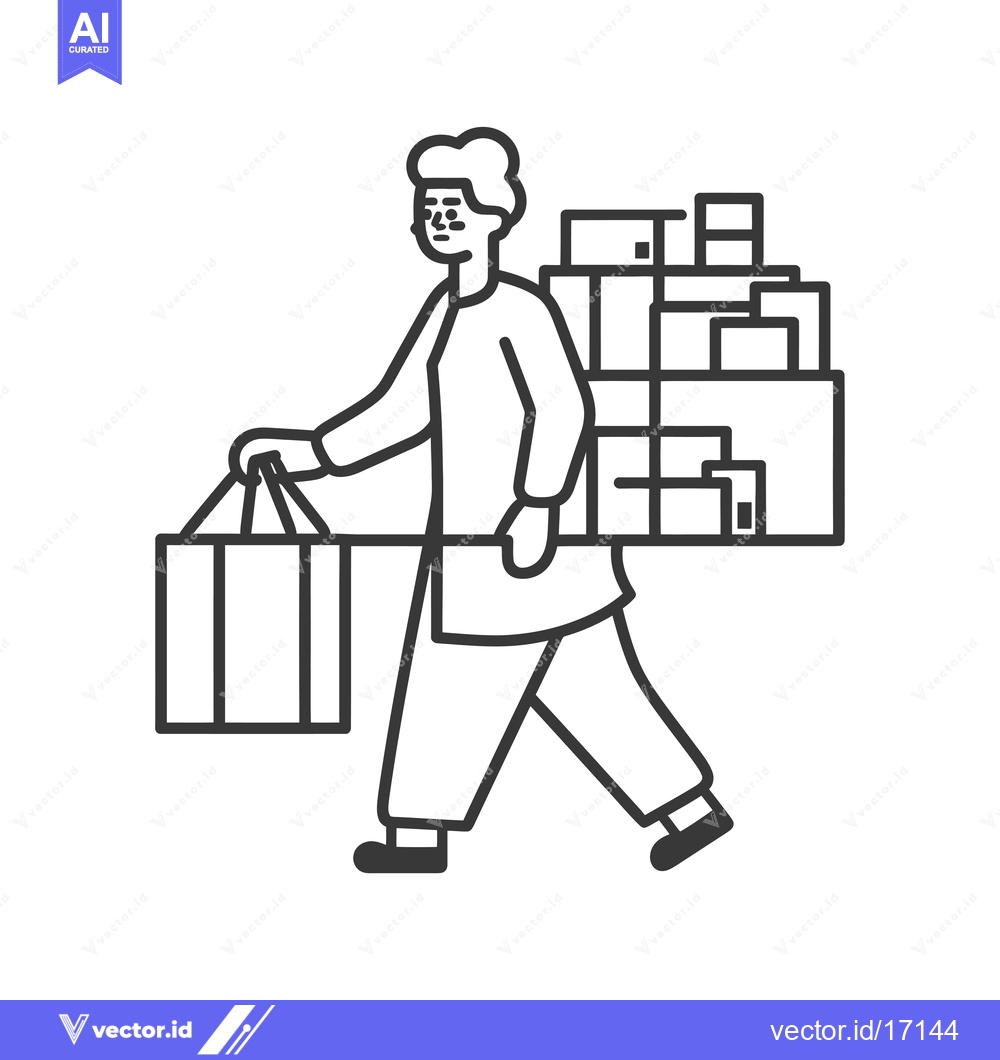 Premium Vector of A person carrying multiple boxes and a shopping bag
