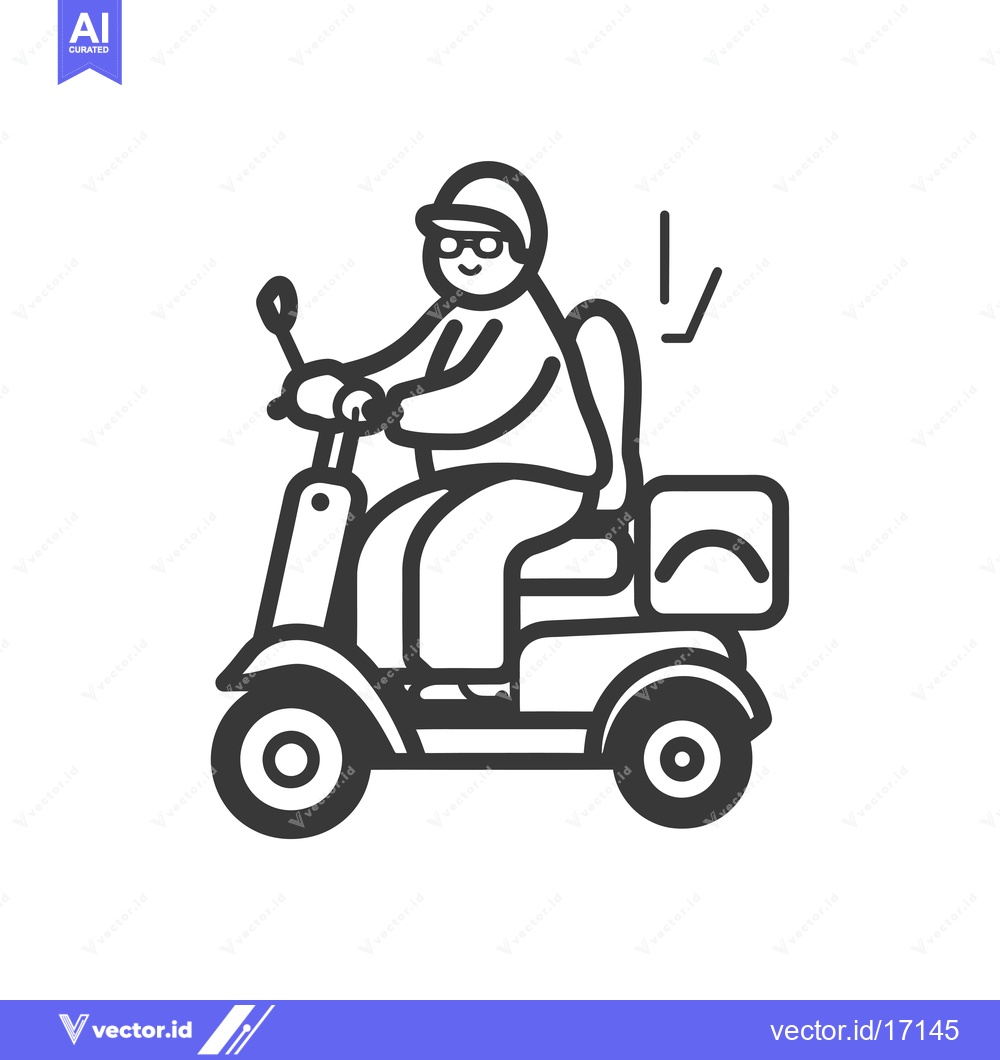 Premium Vector of A Person Driving a Scooter with a Box Behind Them