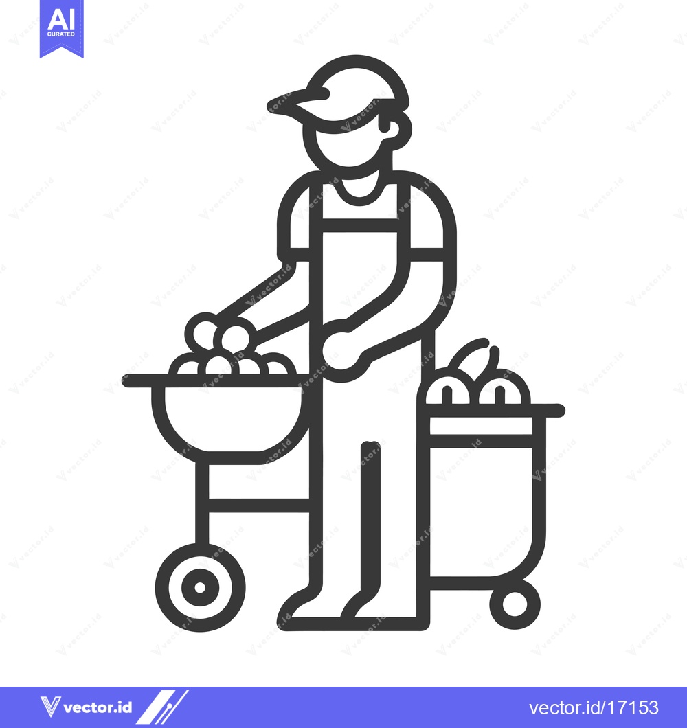 Premium Vector dari A person in an apron pushing a cart full of fruits