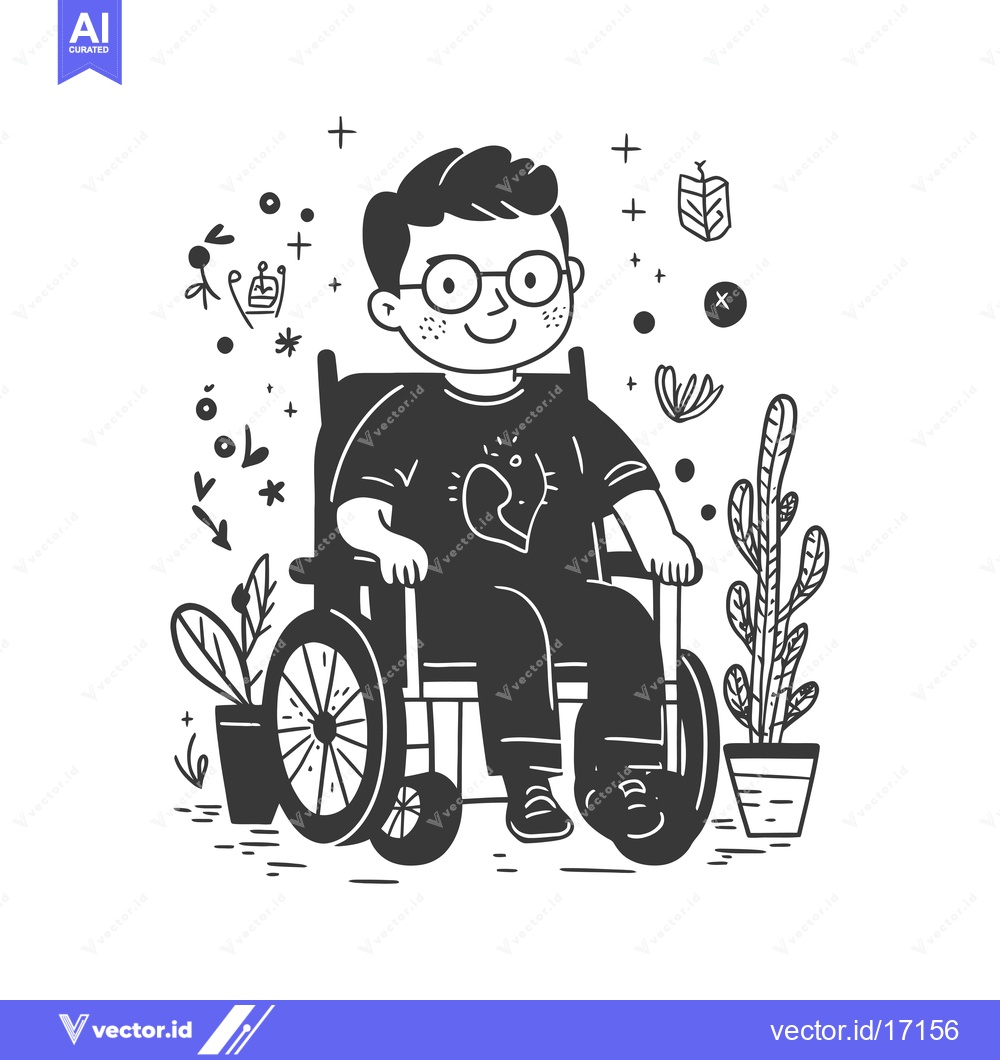 Premium Vector of A Person in a Wheelchair with Plants Around Them