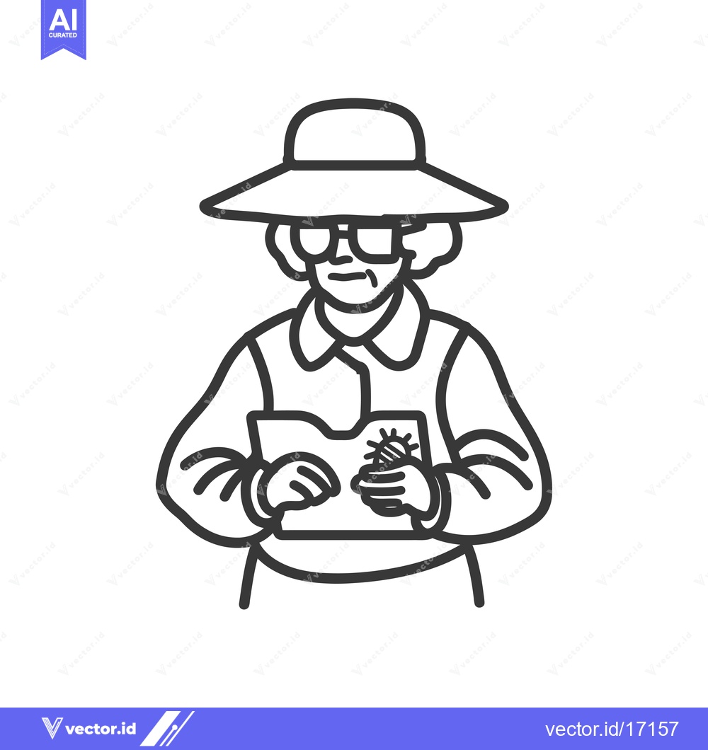Premium Vector of A person in a wide-brimmed hat and sunglasses holding a book and a sma