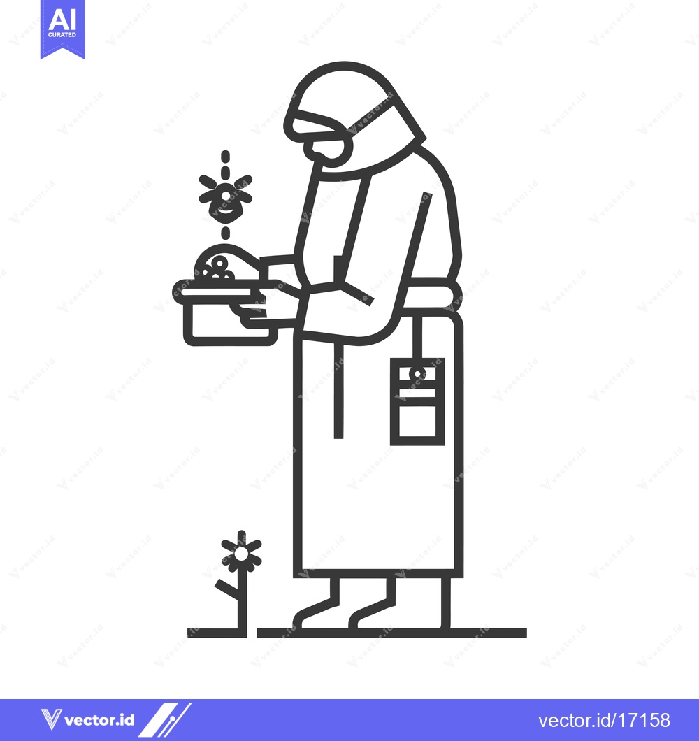 Premium Vector of A Person in Protective Gear Holding a Container with a Small Plant