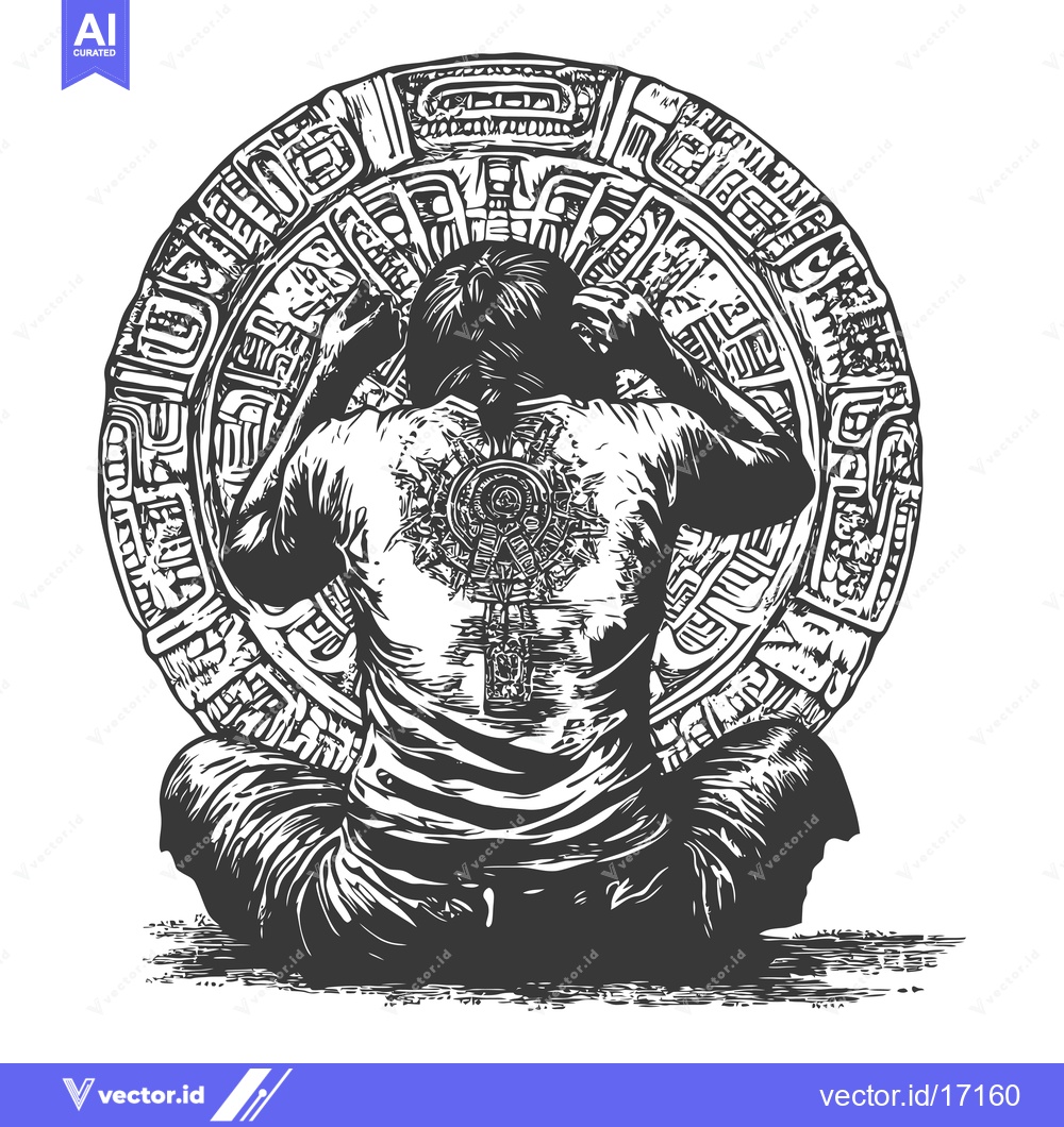Premium Vector of A Person Meditating in Front of an Aztec Calendar Stone