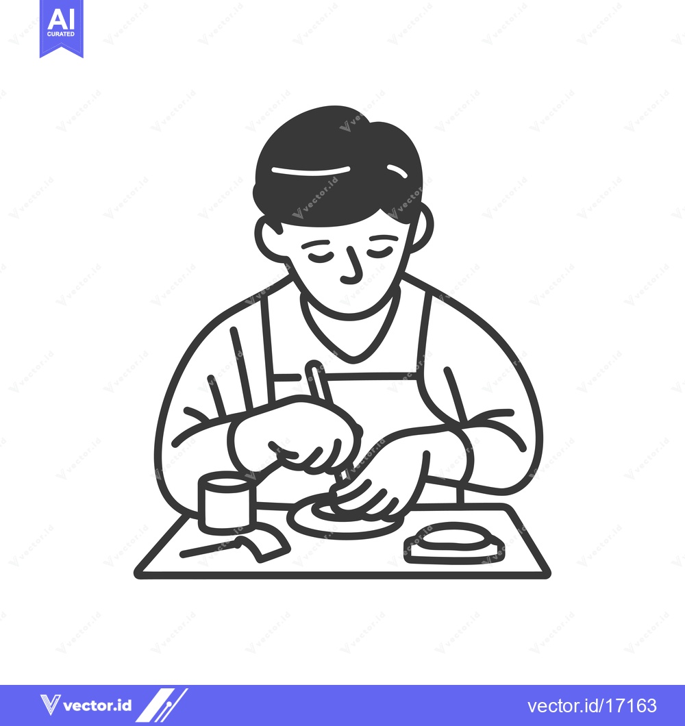 Premium Vector dari A Person Painting a Circular Object with a Brush