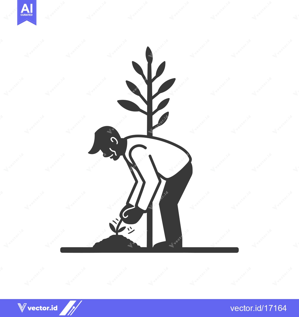 Premium Vector of A Person Planting a Sapling Beside a Larger Tree