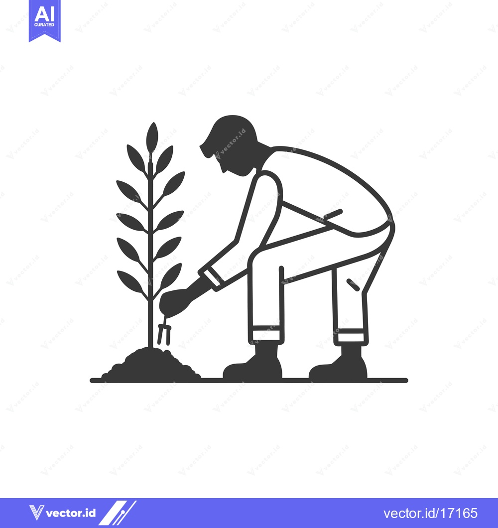 Premium Vector dari A Person Planting a Sapling with a Hand Tool