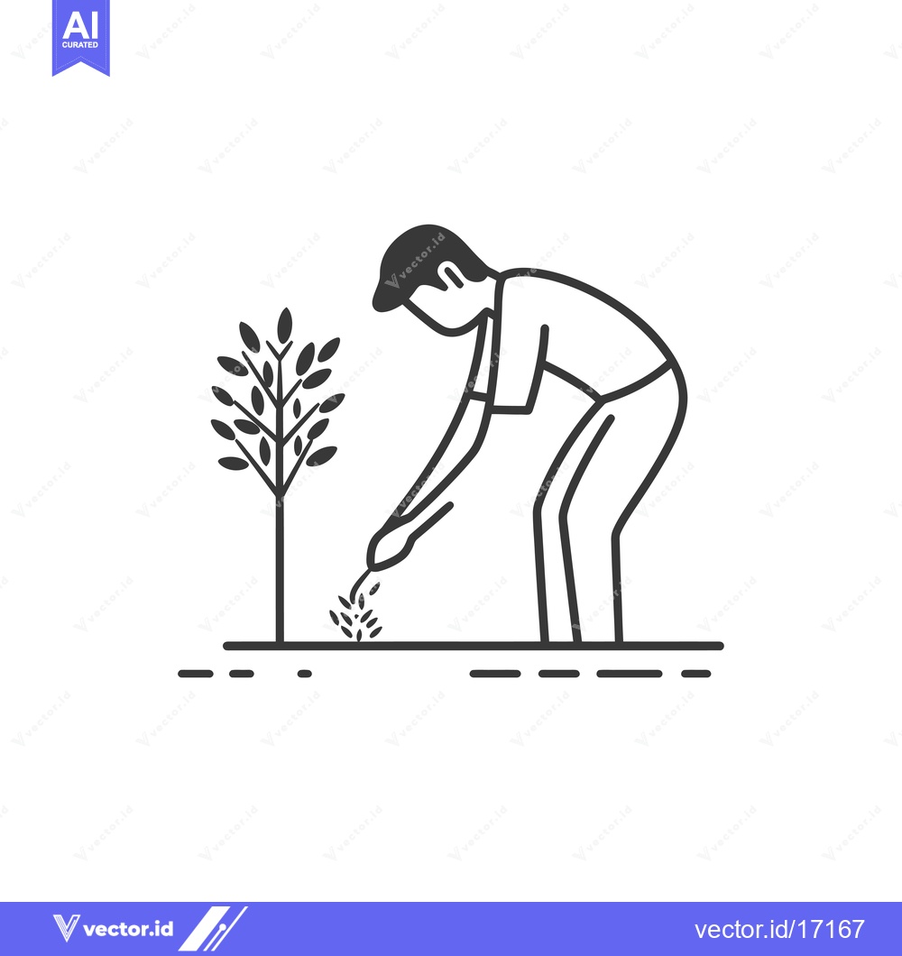 Premium Vector of A Person Planting a Tree with a Shovel