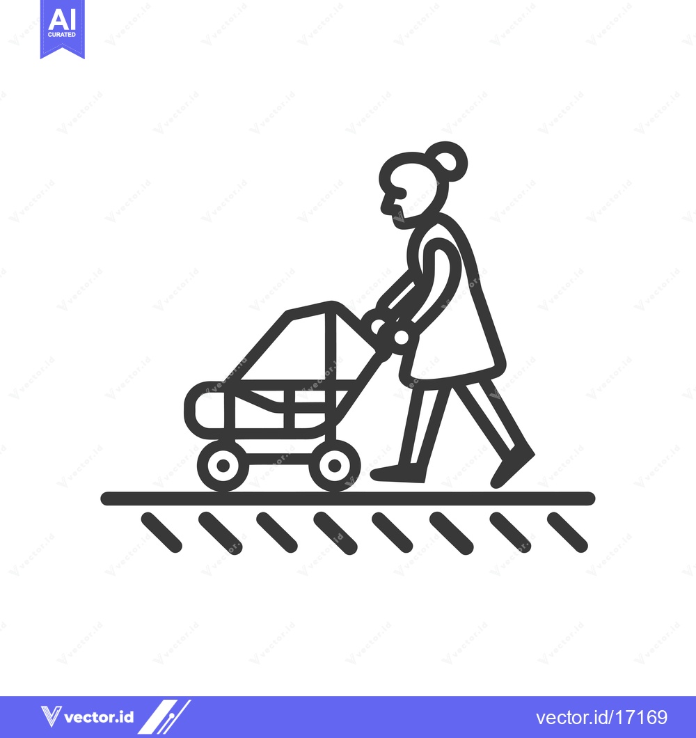 Premium Vector dari A person pushing a stroller with four wheels across a striped surface