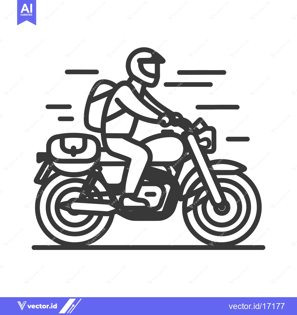 Premium Vector dari A Person Riding a Motorcycle with a Backpack and Luggage