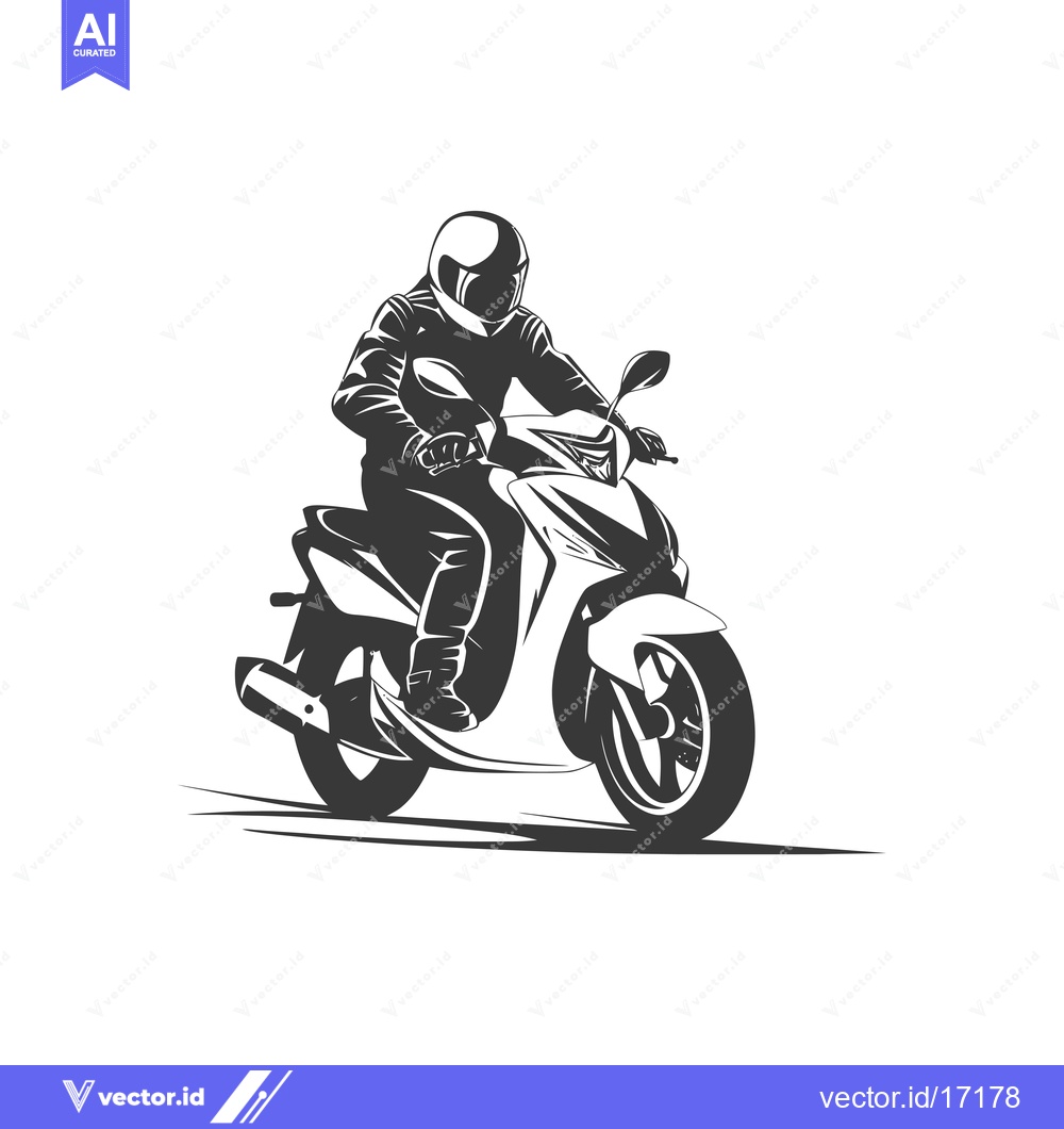 Premium Vector of A Person Riding a Scooter with Helmet on